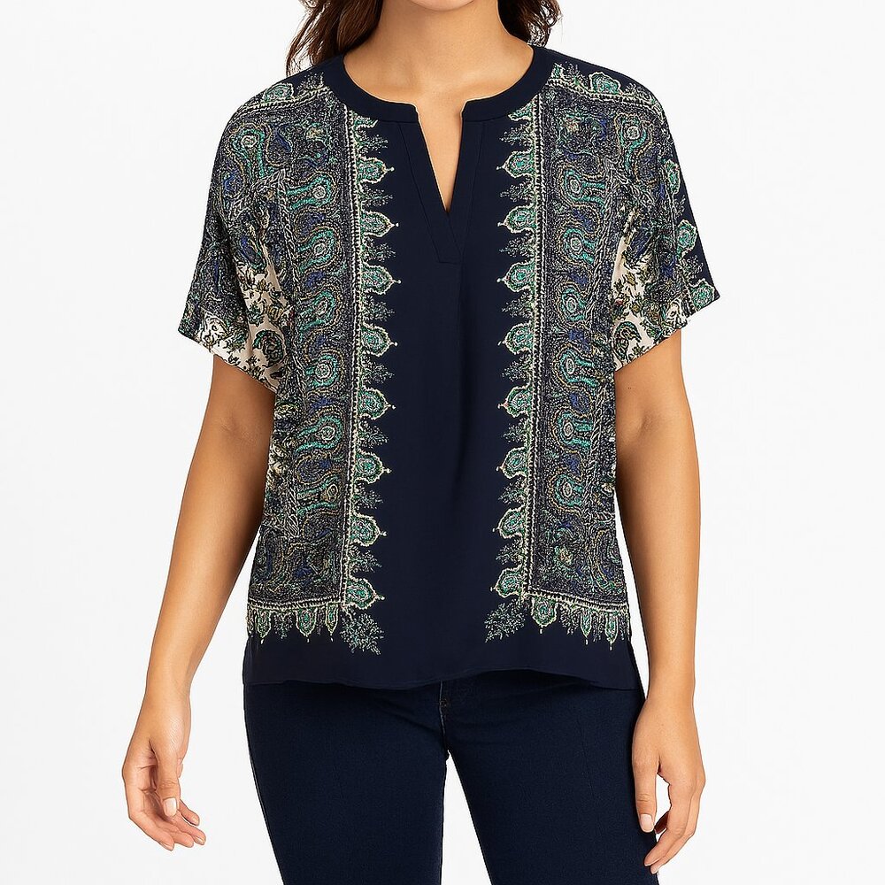 Rose & Olive Patterned Short Sleeve Blouse